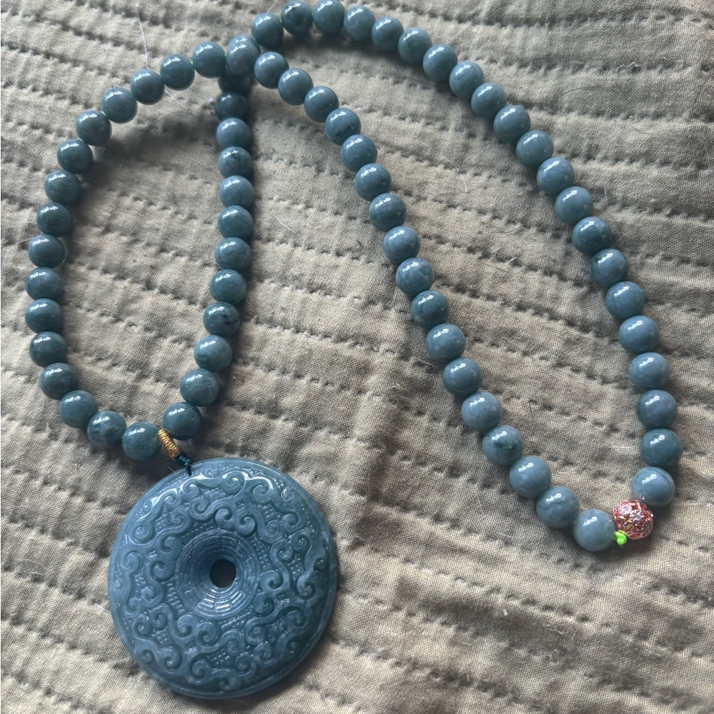 Grade A Jadeite Beaded Necklace with Pendant